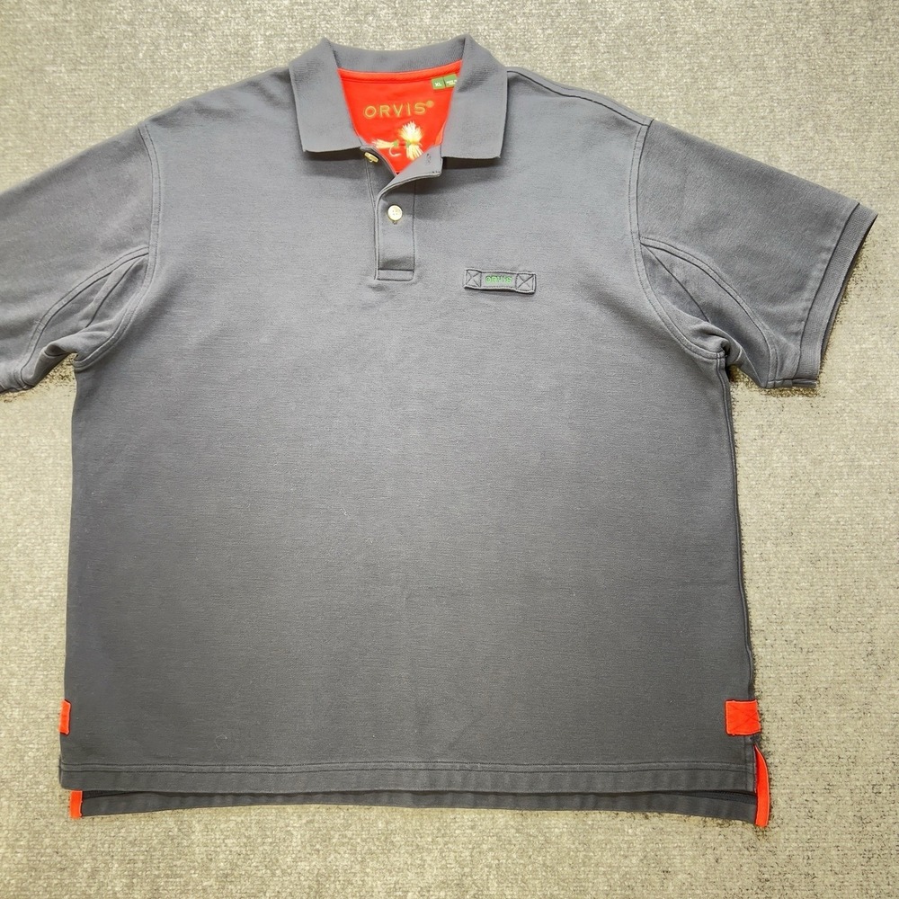 Orvis Polo Shirt Mens XL Blue‎ Orange Trim Performance Casual Golf Shirt